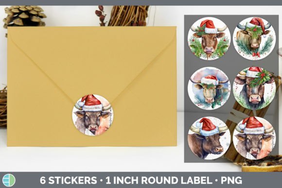 Bull Christmas Stickers Sticker 1in Ro for Illustrations