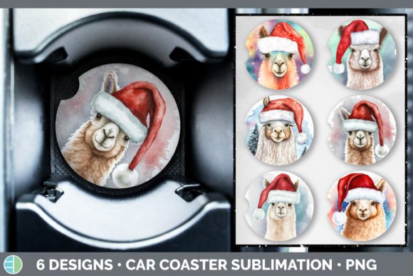 Christmas Alpaca Car Coaster Sublimati Illustrations