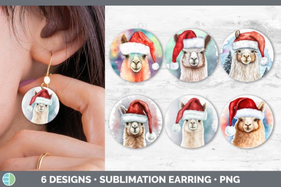 Christmas Alpaca Round Earring Sublima Illustrations for Digital Sellers
