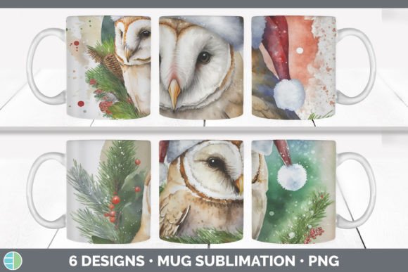 Christmas Barn Owl Mug Sublimation Cof Illustrations