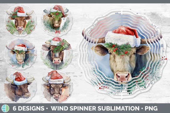 Christmas Bull Painted Wind Spinner Illustration for Branding