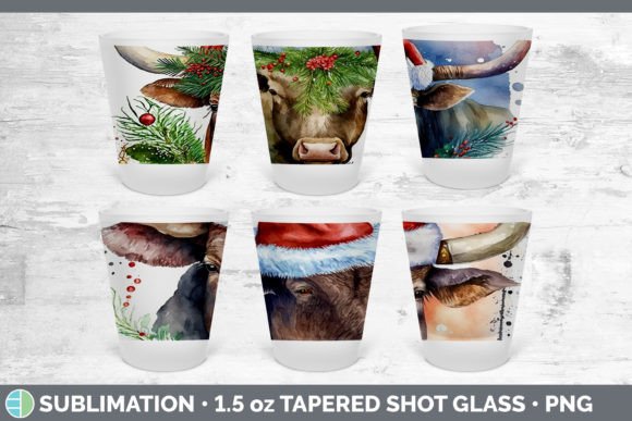 Christmas Bull Shot Glass Sublimation Illustrations