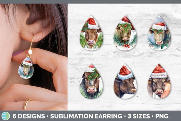 Christmas Bull Teardrop Earring Sublim Illustrations