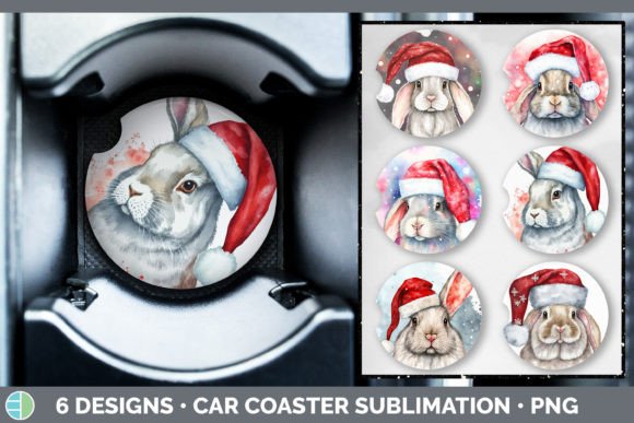 Christmas Bunny Car Coaster Sublimatio Illustrations