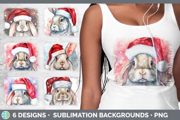 Christmas Bunny Distressed Sublimation B Illustrations