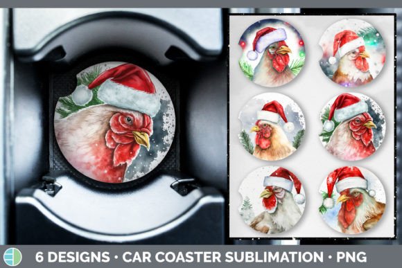 Christmas Chicken Car Coaster Sublimat Illustrations