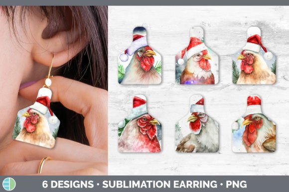Christmas Chicken Cow Tag Earring Subl Illustrations