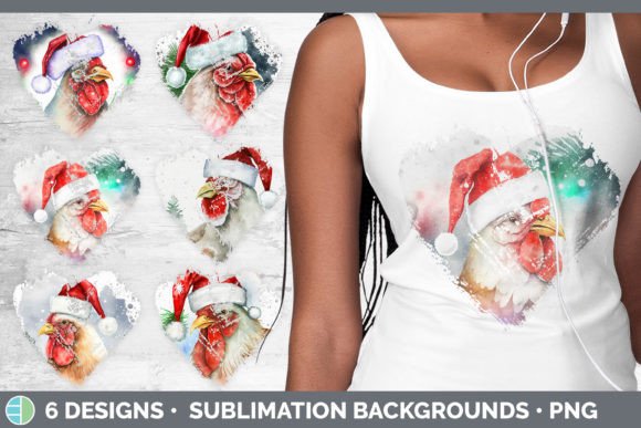 Christmas Chicken Heart Distressed Clipa Illustrations