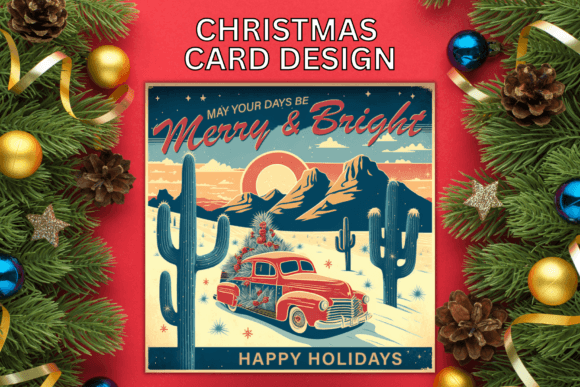 Christmas Desert Card Design Illustrations for Festive Projects