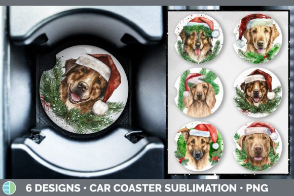 Christmas Dog Car Coaster Sublimation Illustrations