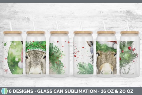 Christmas Donkey Glass Can Sublimation Illustrations