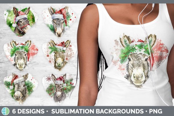 Christmas Donkey Heart Distressed Clipar Illustrations
