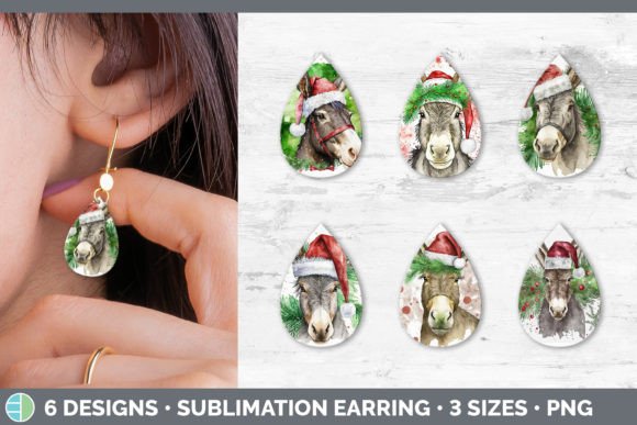 Christmas Donkey Teardrop Earring Subl Illustrations