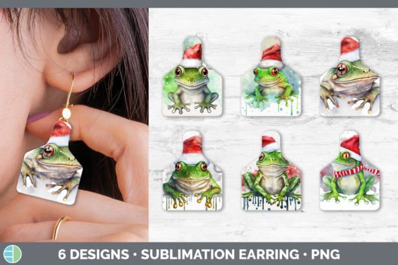 Christmas Frog Cow Tag Earring Sublima Illustrations for Content Publishing