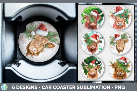 Christmas Highland Cow Car Coaster Illustration