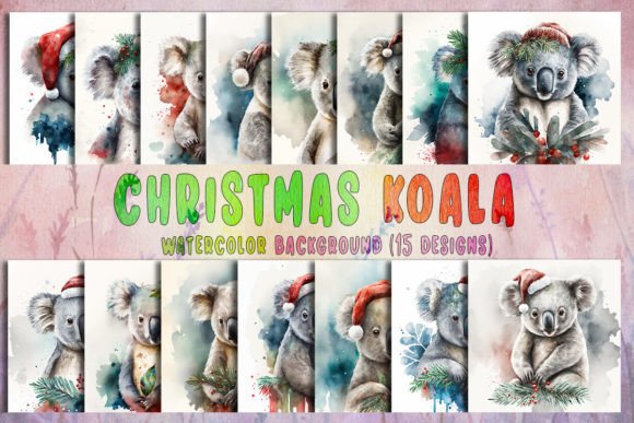 Christmas Koala Watercolor Background for Local Business Branding