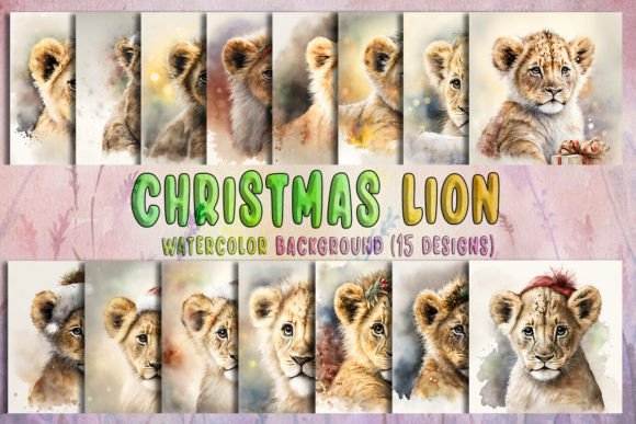 Christmas Lion Watercolor Background for Branding and Packaging
