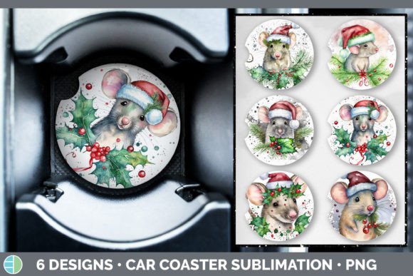 Christmas Mouse Car Coaster Sublimatio Illustrations for Branding
