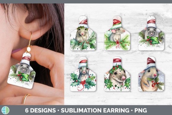 Christmas Mouse Cow Tag Earring Sublim Illustrations