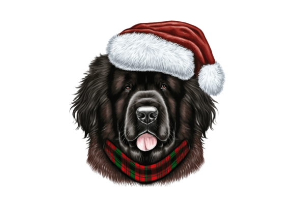 Christmas Newfoundland Dog Drawing Illustration