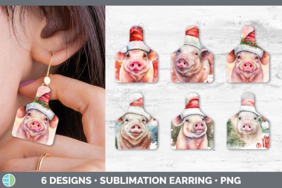 Christmas Pig Cow Tag Earring Sublimat Illustrations