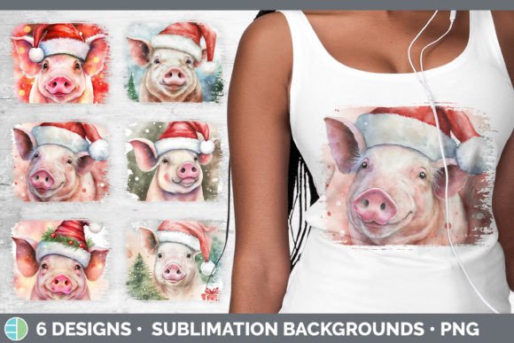 Christmas Pig Distressed Sublimation Bac Illustrations