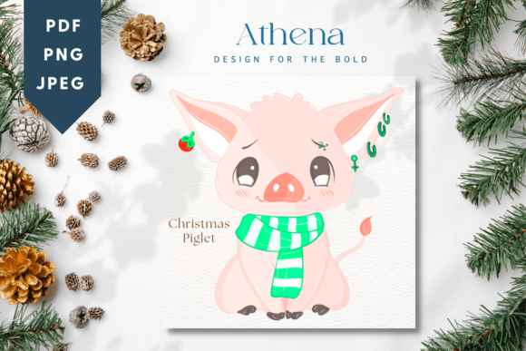 Christmas Piglet Cute Baby Animal Illustration