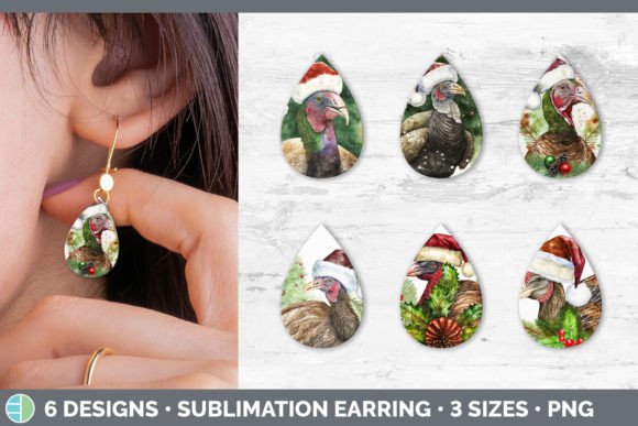 Christmas Turkey Teardrop Earring Illustration
