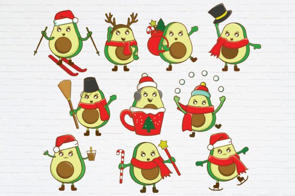 Cute Avocado Christmas SVG Illustrations for Branding