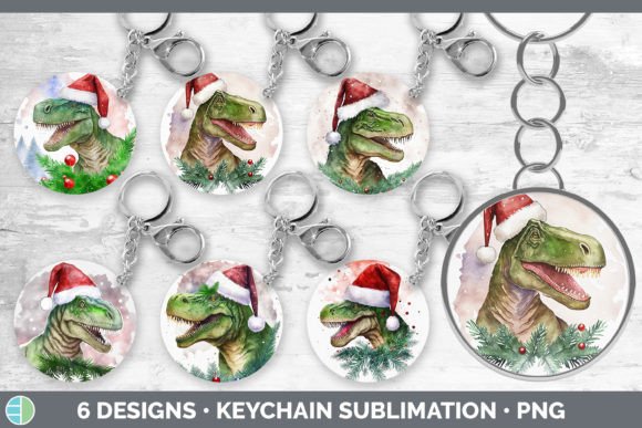 Dinosaur Christmas Keychain Bundle Key Illustrations