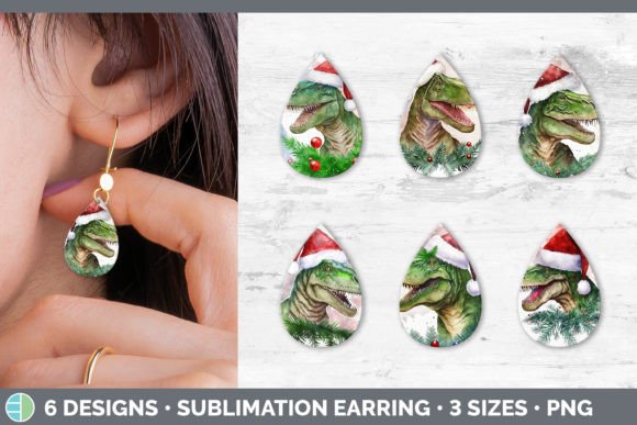 Dinosaur Christmas Teardrop Earring Illustration