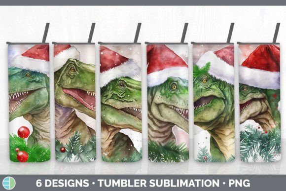 Dinosaur Christmas Tumbler Sublimation B Illustrations
