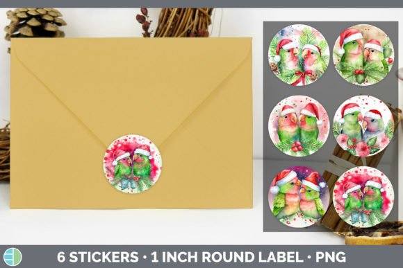 Lovebirds Christmas Stickers Sticker 1 - Festive Illustrations for Handmade Creations