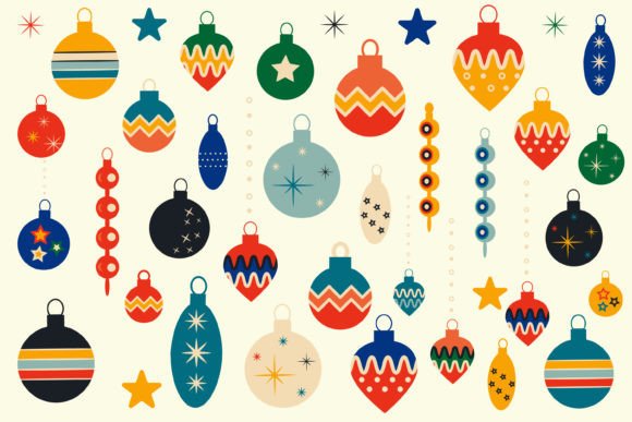 Retro Christmas Tree Toys Illustrations