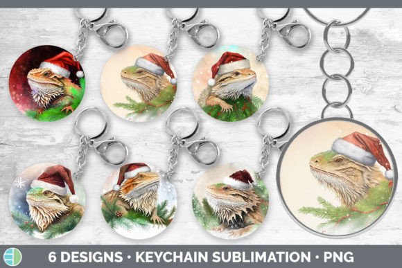 Santa Bearded Dragon Christmas Keychain Illustration