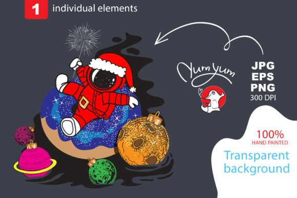 Santa Claus with Christmas Toys in Space Illustrations