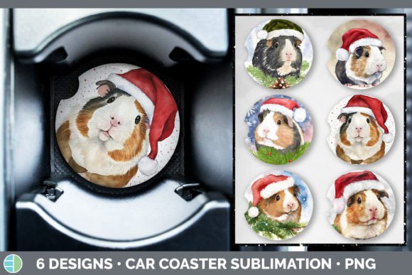 Santa Guinea Pig Christmas Car Coaster Illustration