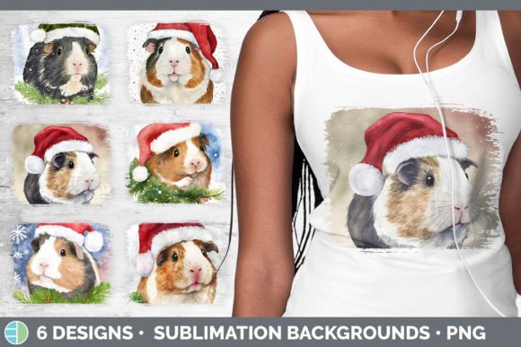 Santa Guinea Pig Christmas Distressed Illustration