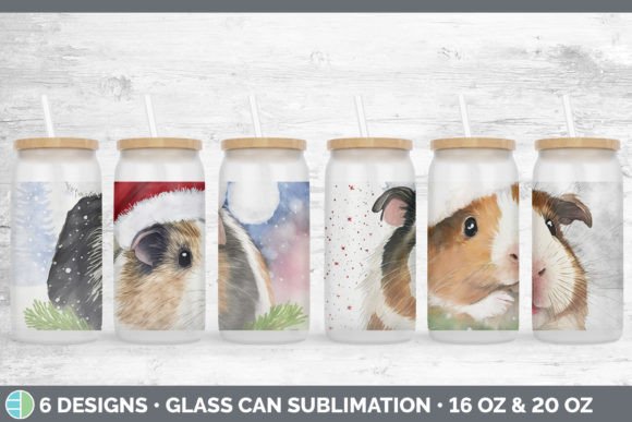 Santa Guinea Pig Christmas Glass Can Illustration