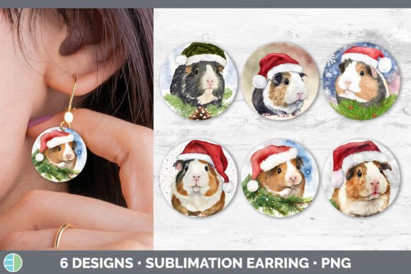 Santa Guinea Pig Christmas Round Earring Illustrations