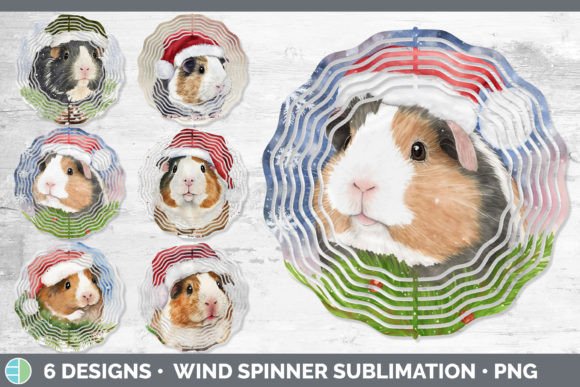 Santa Guinea Pig Christmas Wind Spinner Illustrations