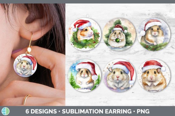 Santa Hamster Christmas Round Earring Illustrations