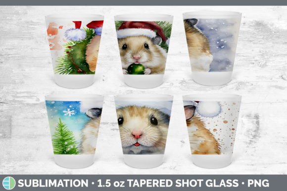 Santa Hamster Christmas Shot Glass Subli Illustrations