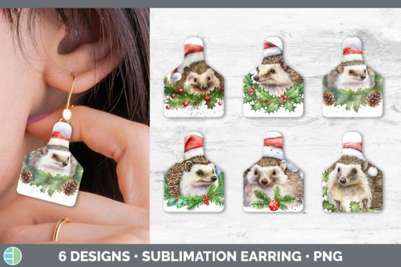 Santa Hedgehog Christmas Cow Tag Earring Illustrations