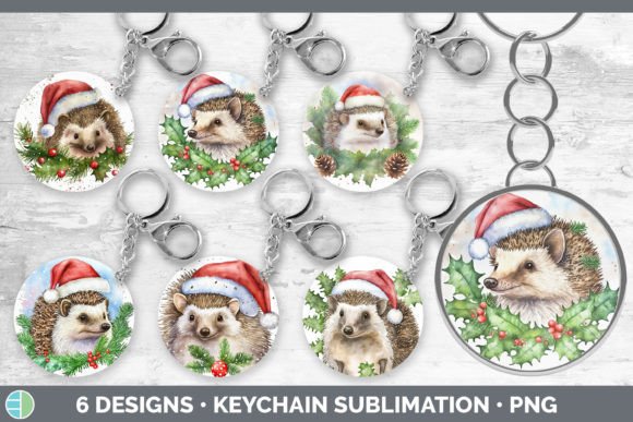 Santa Hedgehog Christmas Keychain Bundle Illustrations