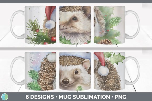 Santa Hedgehog Christmas Mug Sublimation Illustrations