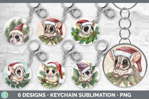 Santa Sugar Glider Christmas Keychain Embroidery