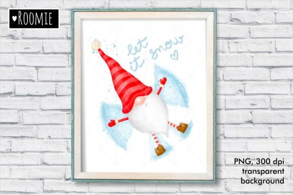 Watercolor Christmas Gnome with Snow PNG Illustrations