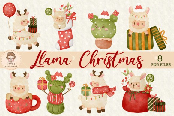 Watercolor Cute Llama Christmas Clipart for Branding and Packaging